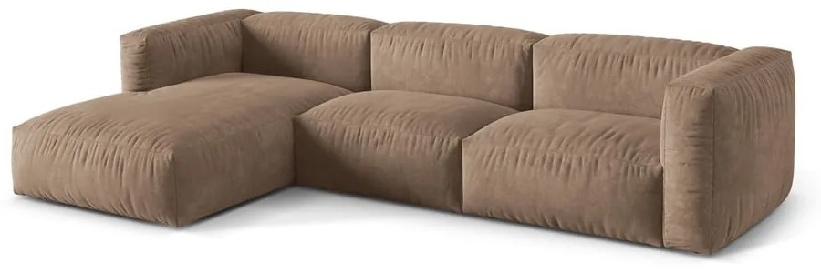 Colțar modular maro deschis cu tapițerie din catifea (cu colț pe partea stângă/cu șezlong) Martina – Micadoni