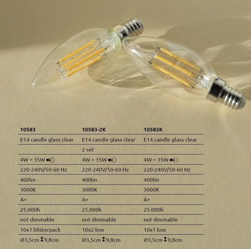 Set de 2 becuri E14 LED candle 4 Watt 400lm 3000K