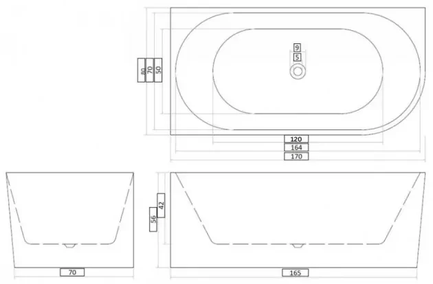 Cada baie freestanding cu montare pe colt 170 x 80 cm, dreapta, Bella Casa Ciri Dreapta, 1700x800 mm