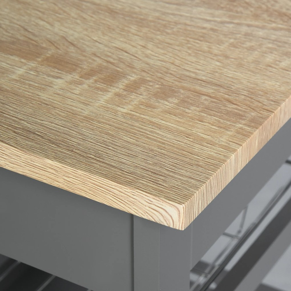 HOMCOM Servitoră de bucătărie pe roți cu panier + 2 tăvi detașabile, sertar, raft in lemn stejar deschis | Aosom Romania