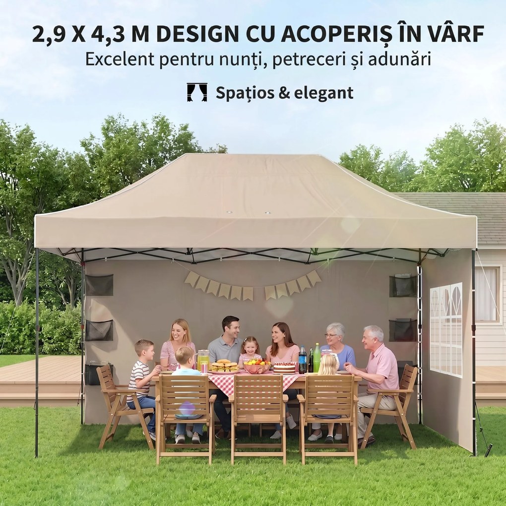 Outsunny Pavilion 3x4,3m, Acoperiș UPF50+, Pereți, Geantă cu Roți, Tenda Grădină, Maro Nisipiu | Aosom Romania