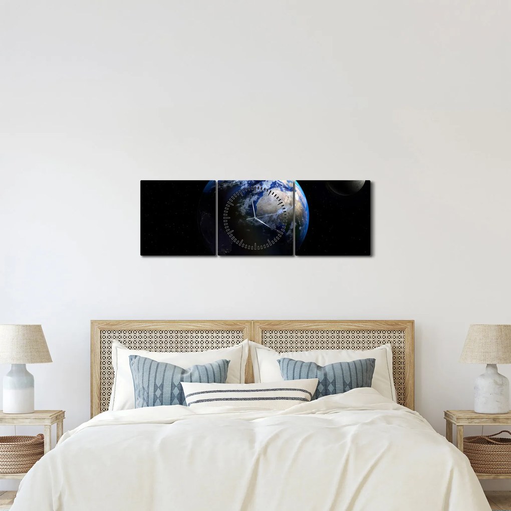 Tablou planetei Pământul (cu ceas) (90x30 cm)