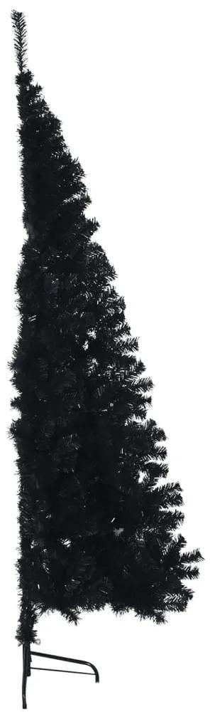Jumatate brad de Craciun artificial cu suport, negru 180 cm PVC 1, Negru, 180 x 115 cm