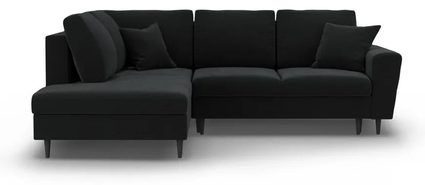 Colțar negru extensibil, cu spațiu de depozitare cu tapițerie din catifea (cu colț pe partea stângă-în formă de ”L”) Kyoto – Cosmopolitan Design