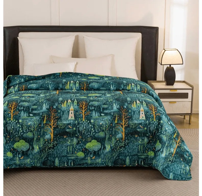 Cuvertura de pat cu model NEON FOREST, colorata Dimensiune: 170 x 210 cm