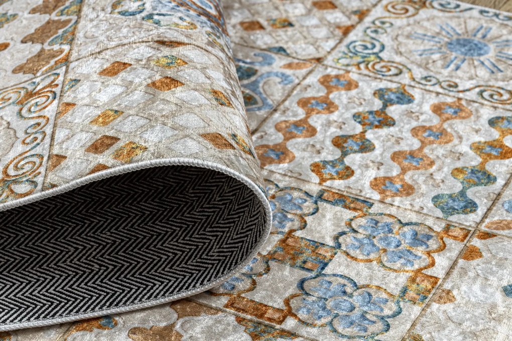 ANDRE 53010 covor lavabil gresii de Lisbona, bucatarie, anti-alunecare - bej / albastru