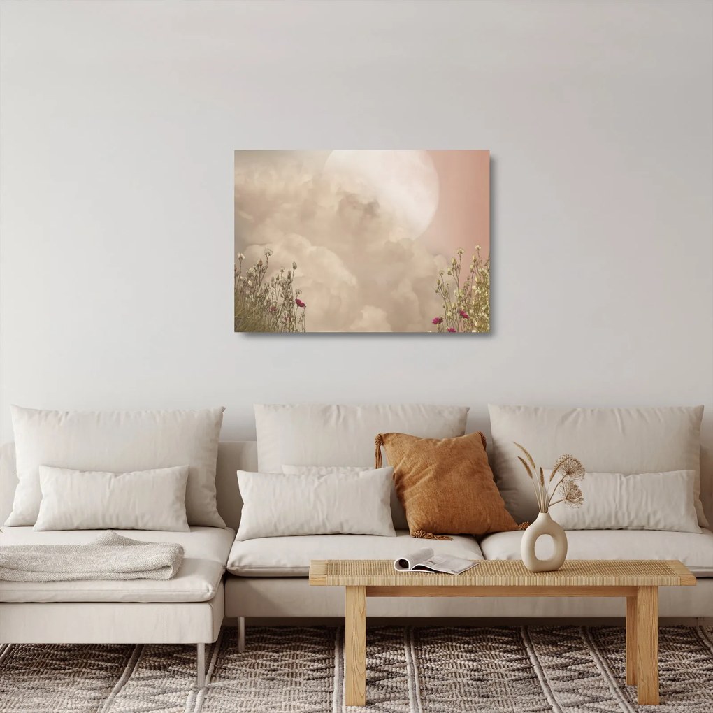 Tablou pe sticlă - Luna plină roz (70x50 cm)