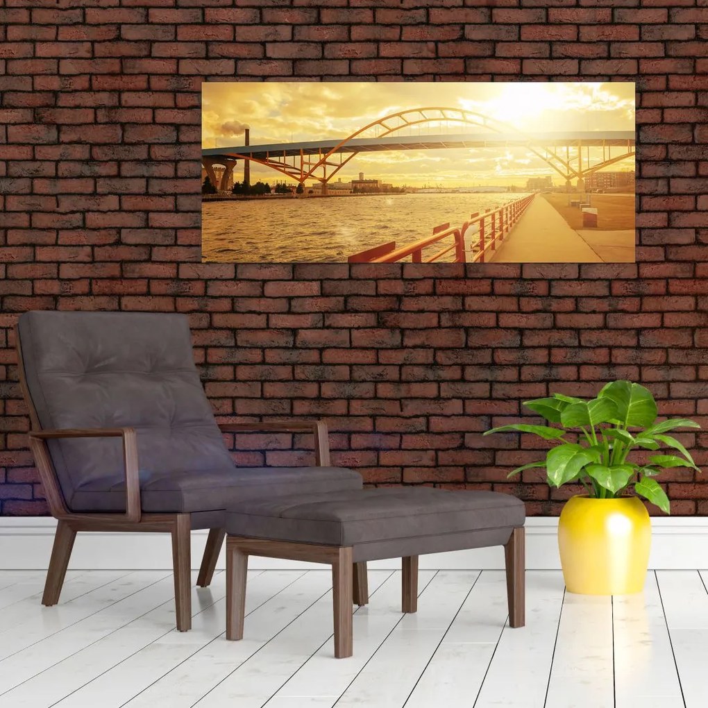 Tablou cu pod și apus de soare (120x50 cm)