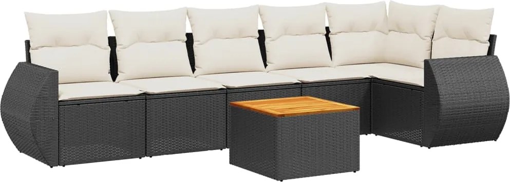 vidaXL Set canapele de grădină cu perne, 7 piese, negru, poliratan