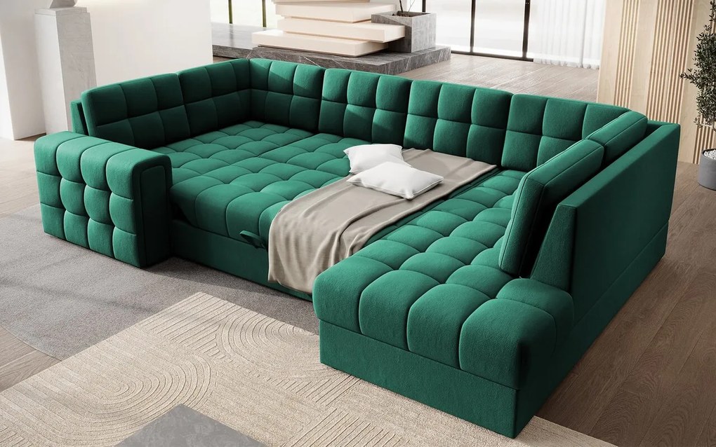 Coltar extensibil dreapta 5 locuri ELTAP, RT-35LU, Blewett, 299x198x82 cm, lemn/poliester, verde inchis