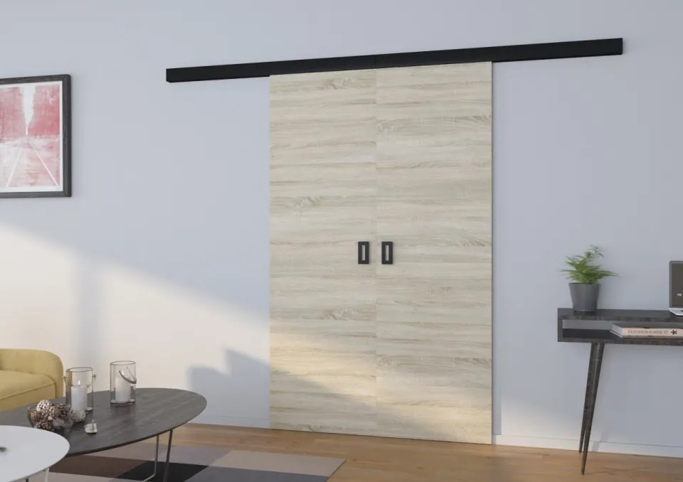 Usa glisanta dubla, Toppo, ADRK Furniture (Latime: 166 cm, Culoare: Sonoma /Negru)