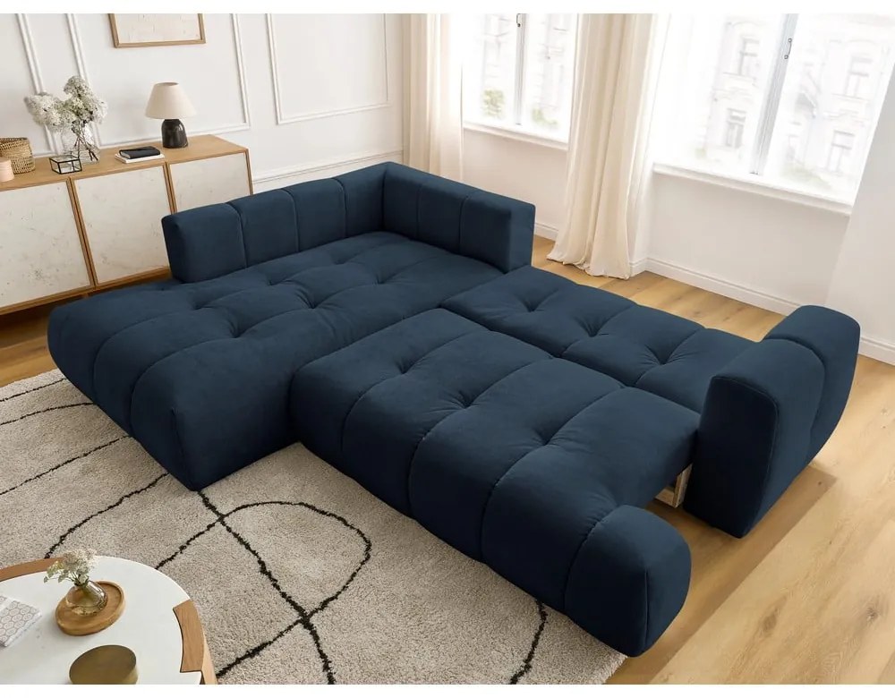 Colțar albastru închis extensibil/cu spațiu de depozitare (cu colț pe partea stângă/în formă de ”L”) Fuji – Bobochic Paris