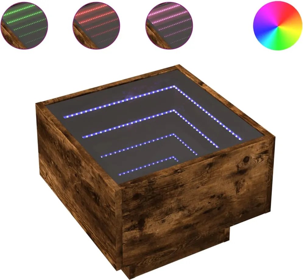 vidaXL Masă laterală cu LED stejar fumuriu 40x40x30 cm lemn prelucrat