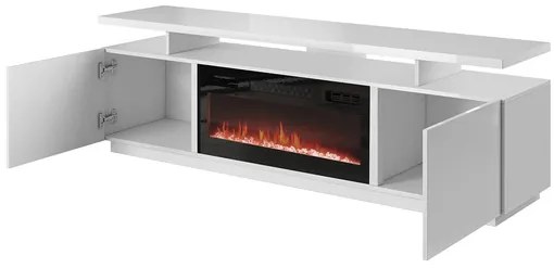 Dulap TV cu șemineu Anaceta (Alb + lucios Alb) (cu iluminat LED). Promo -17%. 1106164