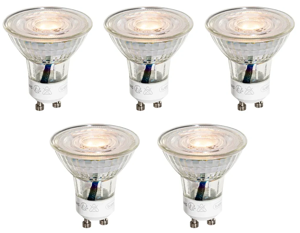 Set de 5 becuri LED GU10 50mm transparente 3W 200 lm 2200K