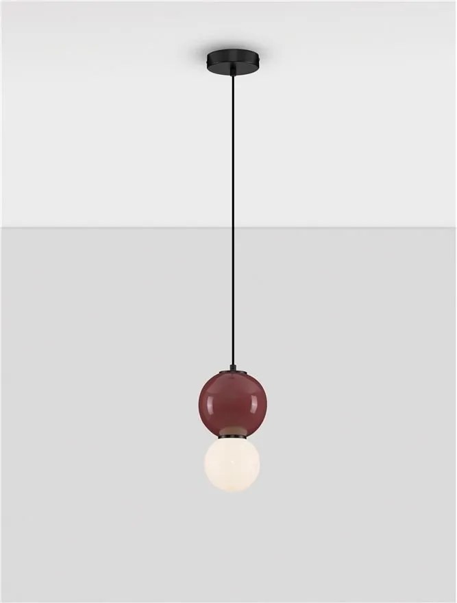 Pendul LED decorativ portelan bordeaux, sticla alb, NOESIS