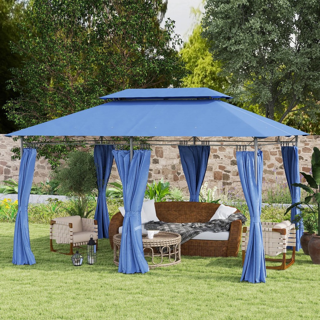 Outsunny Tonelă de grădină 3 x 4 m cort de recepție cu 6 draperii detașabile și acoperiș dublu pentru patio, festival, albastru închis | Aosom Romania