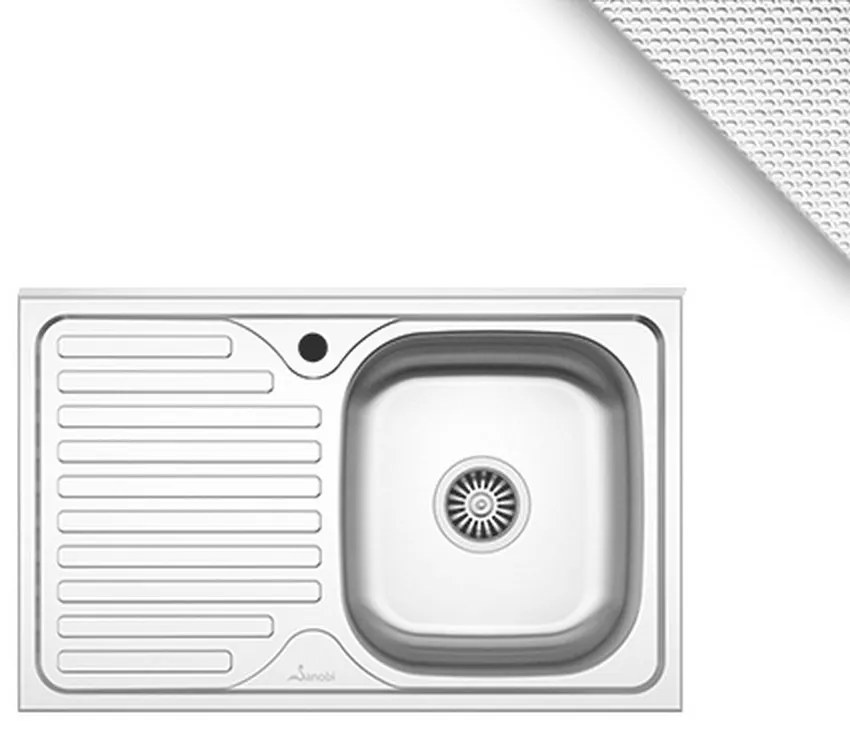 Chiuveta Sanobi, 1 Cuva dreapta, Inox texturat, pe masca, 80 x 50 cm