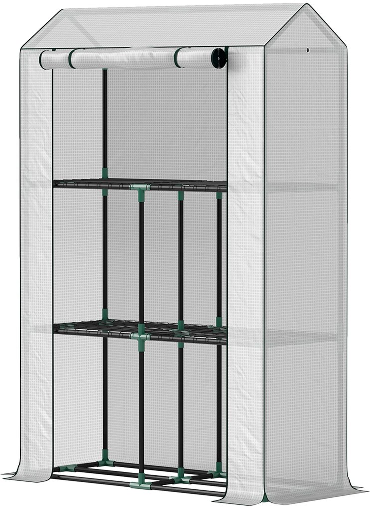 Outsunny Solar cu Raft 3 Nivele, Carcasă Plastic rezistentă la UV, Ușă cu fermoar, 100 x 40 x 150 cm, Alb | Aosom Romania