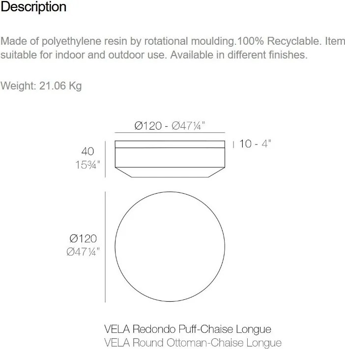 Taburete de exterior / interior design modern premium VELA OTTOMAN 120cm