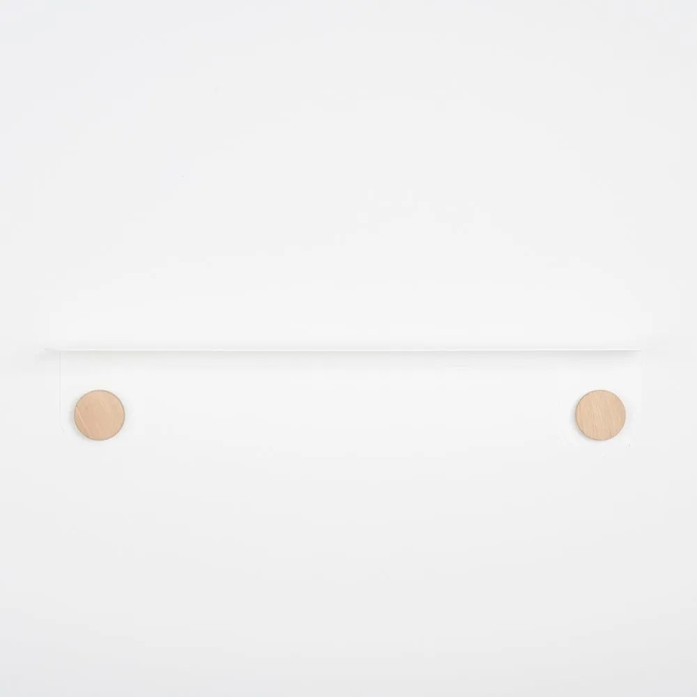 Raft de perete din oțel și detalii din lemn de stejar, cu 2 cârlige Gazzda Hook, lungime 70 cm, alb