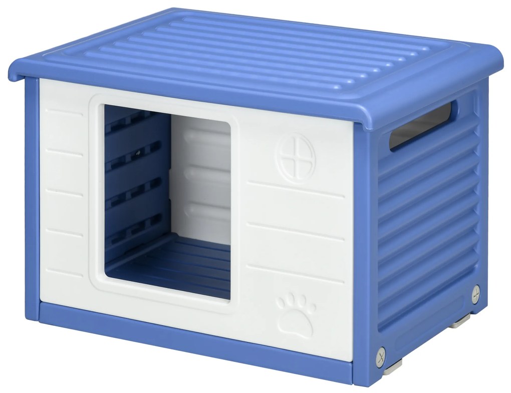 PawHut Niche pentru câini exterioară din plastic casă pentru câini cu guri de ventilație albastru și alb | Aosom Romania