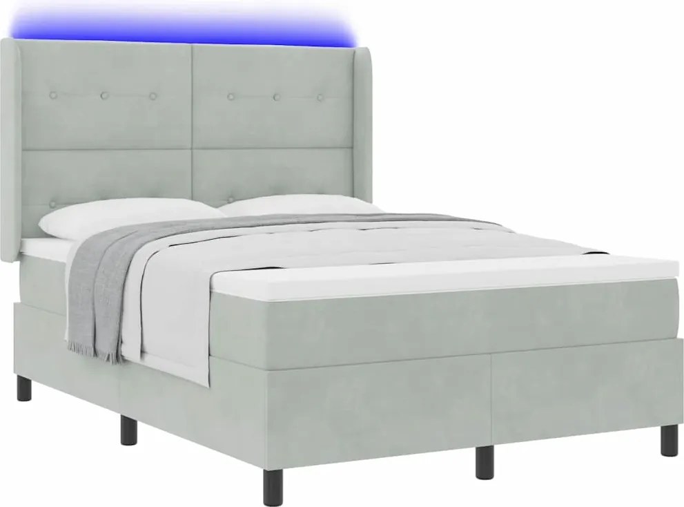 vidaXL Pat cu arcuri cu headboard Gri deschis 140 x 190 cm Catifea