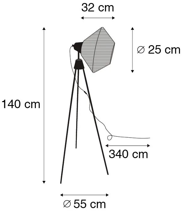 Lampă de podea rustică cu trepied din frânghie - Jenthe