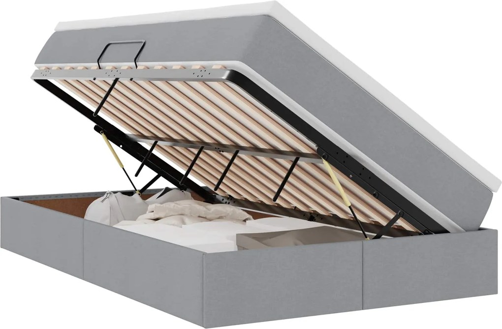 vidaXL Pat cu saltea și spațiu de depozitare Gri deschis 120 x 200 cm