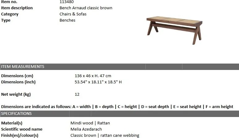 Banca design vintage LUX Arnaud, lemn maro 113480 HZ