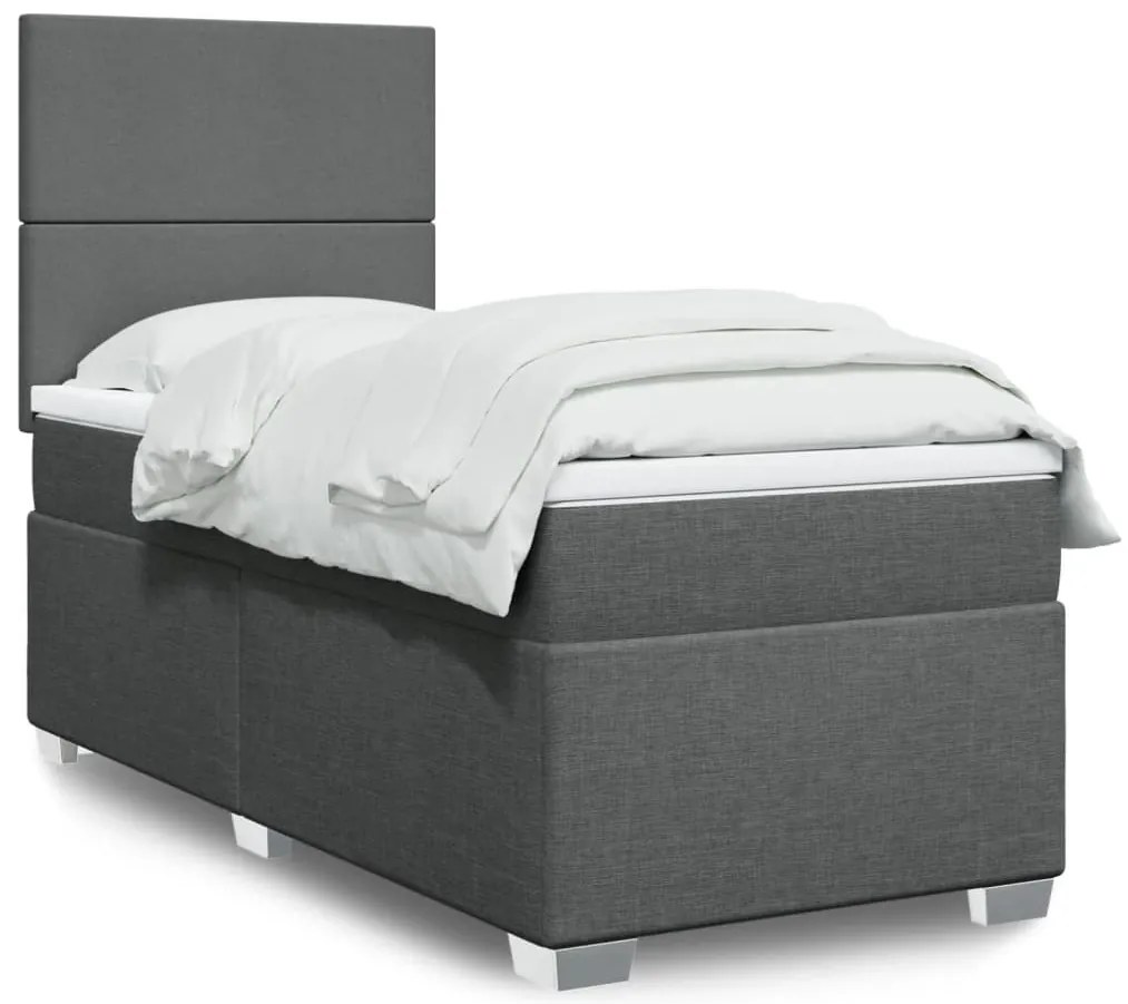 vidaXL Pat box spring cu saltea, gri închis, 90x200 cm, textil