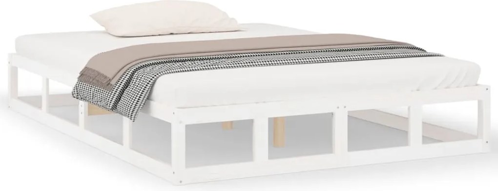 vidaXL Cadru de pat, alb, 160x200 cm, lemn masiv