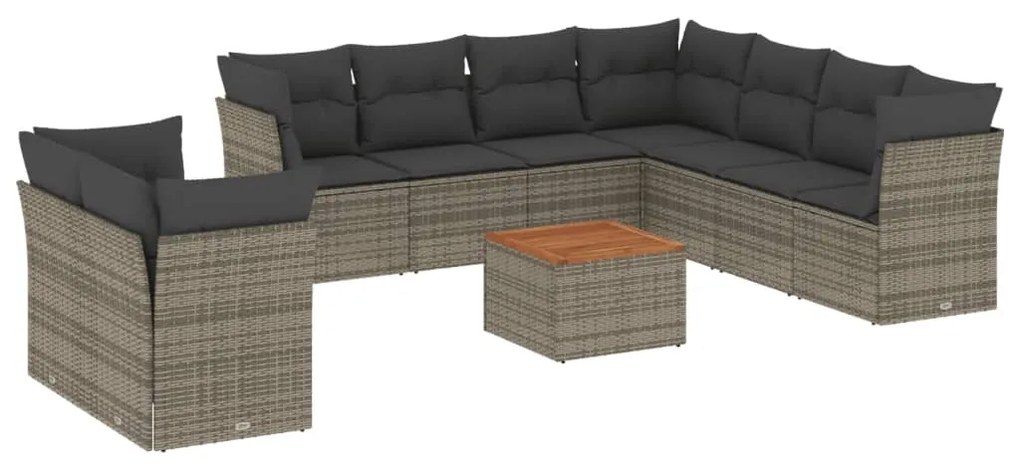 3256046 vidaXL Set mobilier de grădină cu perne, 10 piese, gri, poliratan