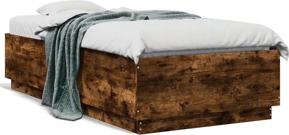 vidaXL Cadru de pat, stejar fumuriu, 90x190 cm, lemn prelucrat
