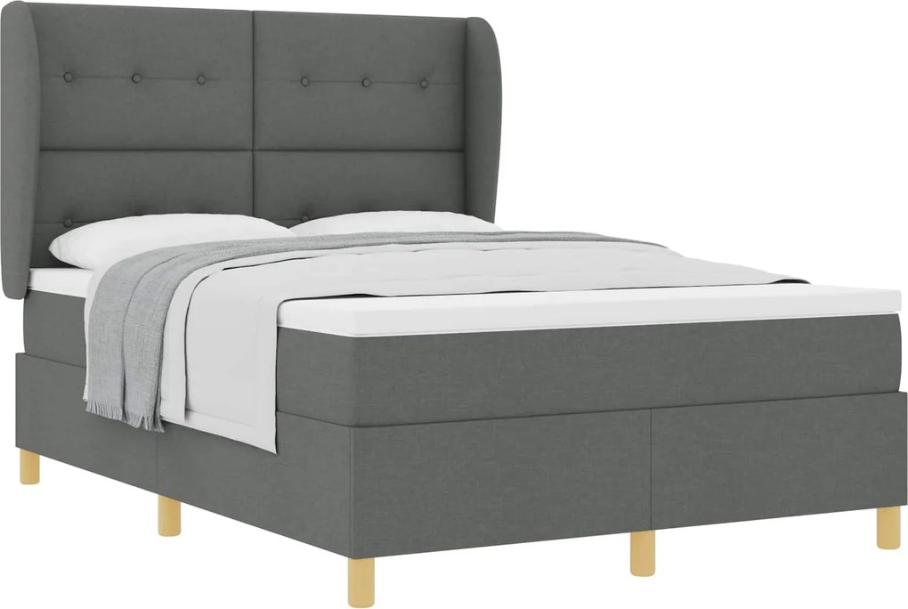 vidaXL Pat cu arcuri cu saltea Gri închis 190 x 140 cm țesătură