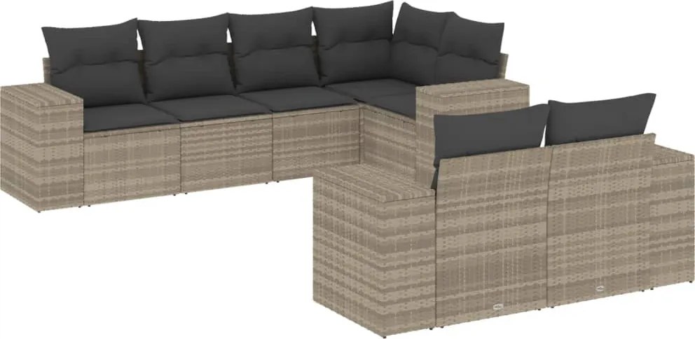 vidaXL Set canapele de grădină cu perne, 7piese gri deschis poliratan