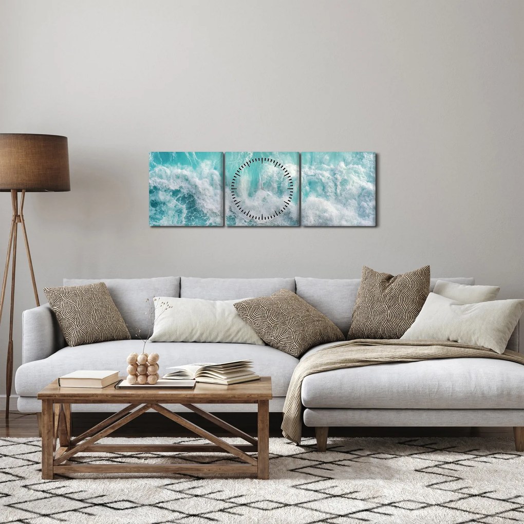 Tablou - Vedere a valurilor oceanului (cu ceas) (90x30 cm)