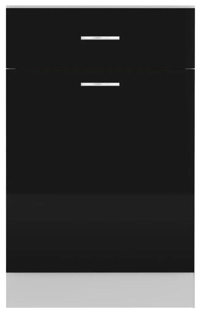Dulap inferior cu sertar, negru extralucios, 50x46x81,5 cm, PAL negru foarte lucios, Dulap inferior cu sertar 50 cm, 1