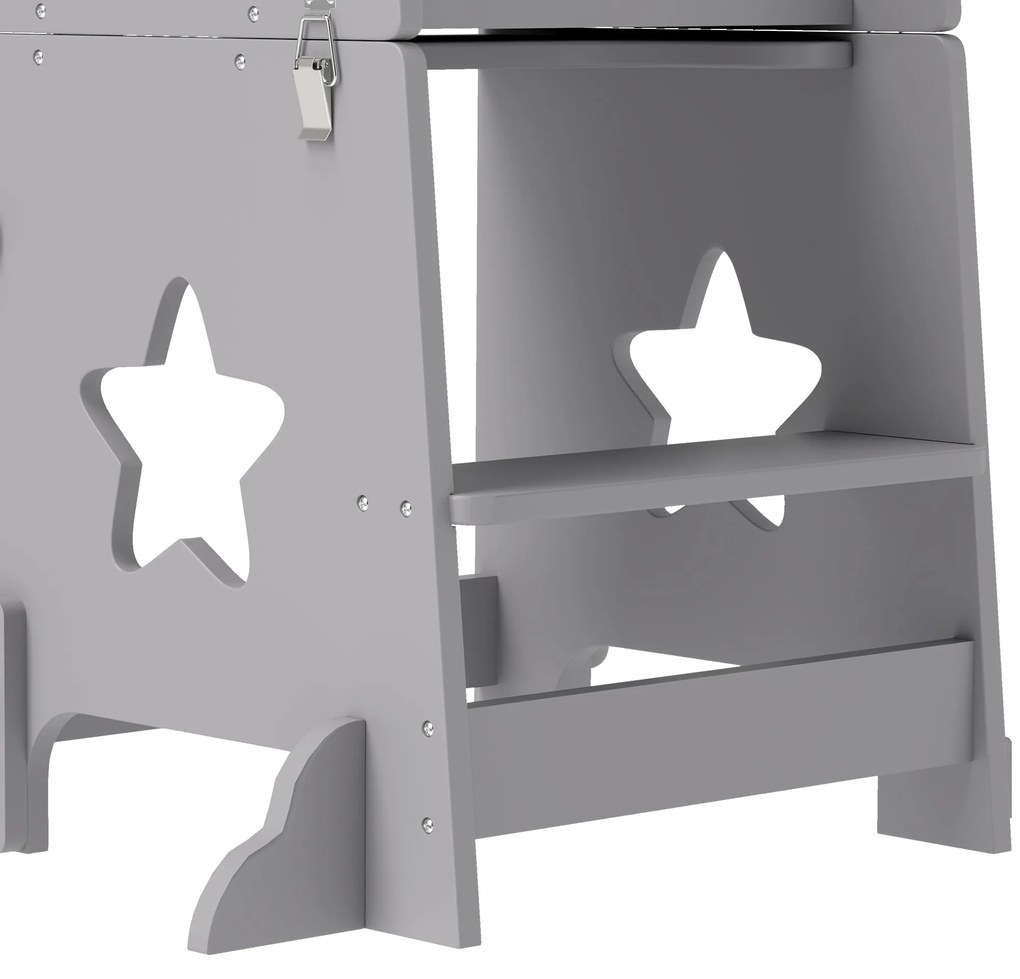 AIYAPLAY Scăunel 2 în 1 pentru Copii cu Bară de Siguranță pentru Bucătărie, Baie, Alb | Aosom Romania