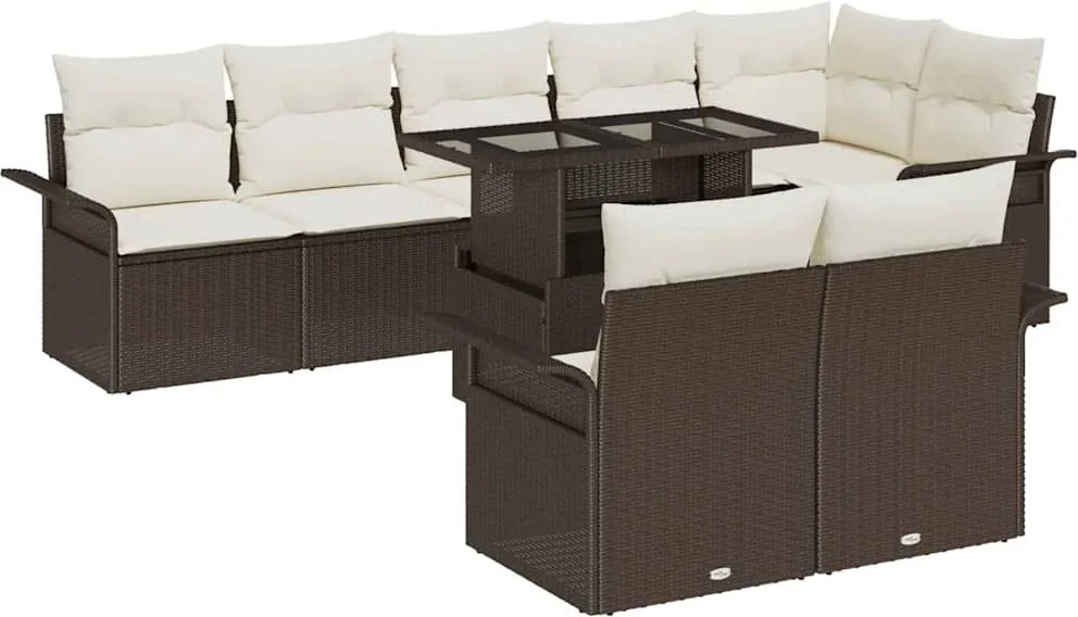 vidaXL Set de canapele pentru grădină cu pernă 9 pcs Maro Rattan poli