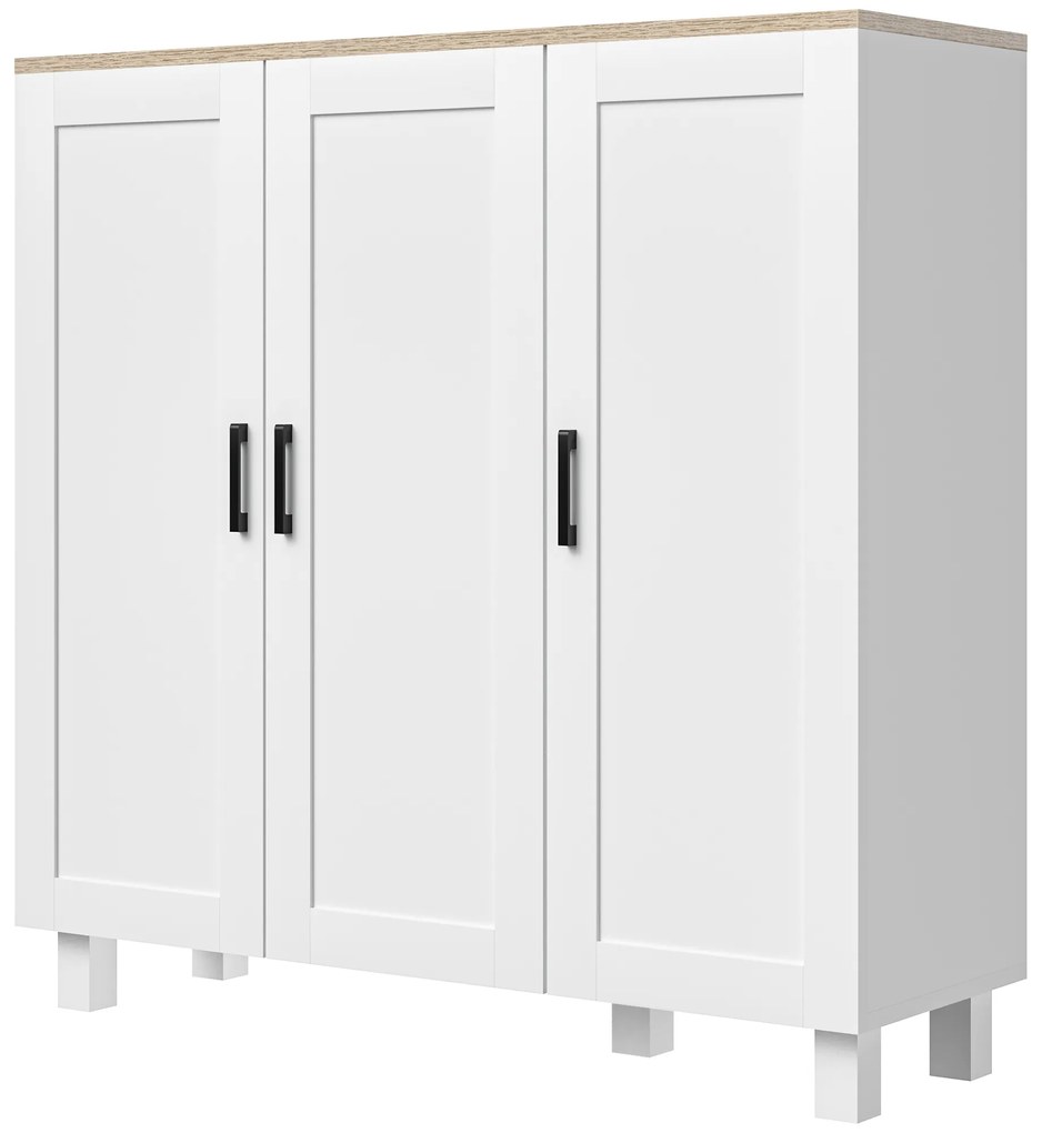 HOMCOM Bufet de sufragerie cu 3 uși și rafturi reglabile pentru Bucătărie Sufragerie Stil Nordic 90x30x90 cm Alb | Aosom Romania
