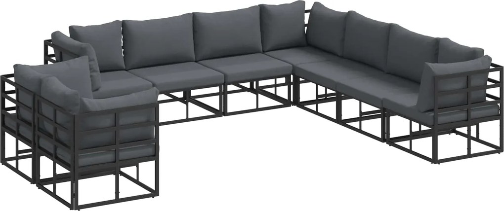 vidaXL Set de canapele pentru grădină cu pernă 9 pcs Negru Aluminiu