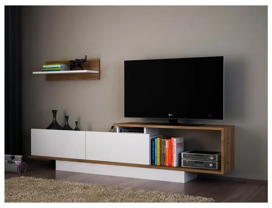 Set mobilier TV alb/natural 180x55 cm Asos - Woody Fashion