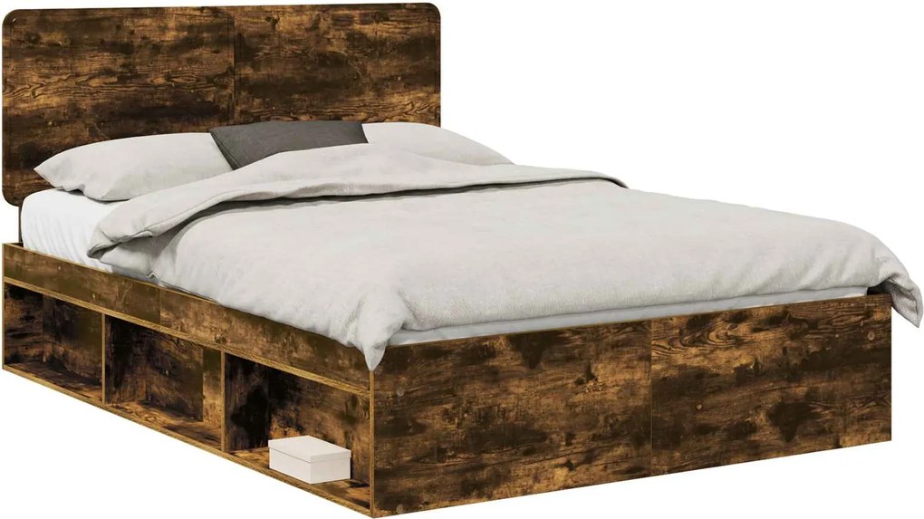 vidaXL Cadru de pat Stejar fumuriu 150 x 200 cm Lemn de pin masiv