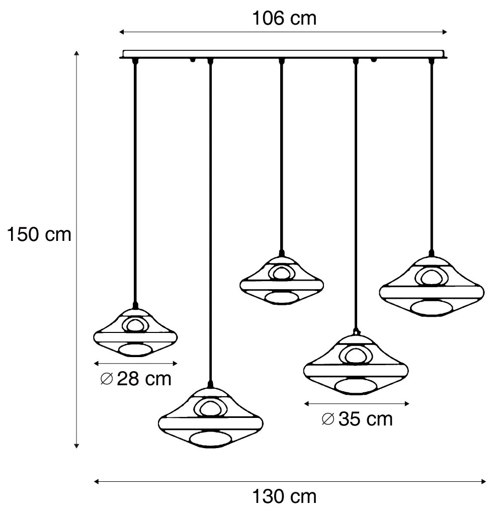 Lampă suspendată de design neagră cu sticlă fumurie cu 5 lumini - Gus