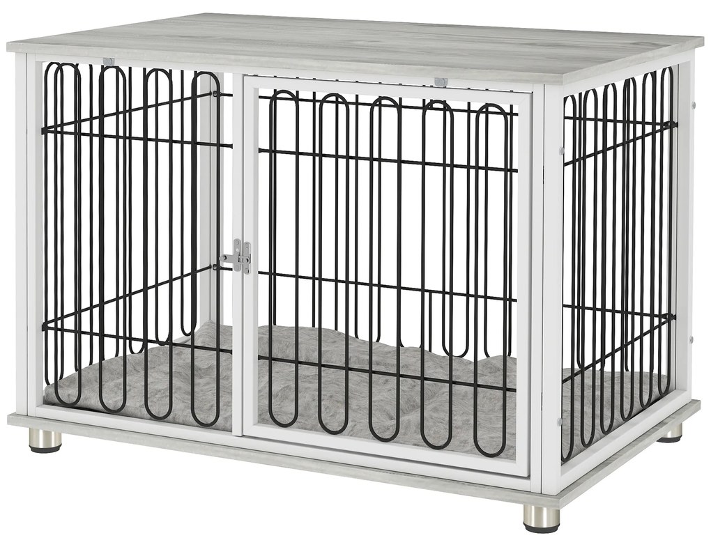 PawHut Cușcă pentru câini canisă pentru câini cu pernă picioare reglabile pentru câini medii până la 20 kg 90 x 58 x 62,5 cm gri | Aosom Romania