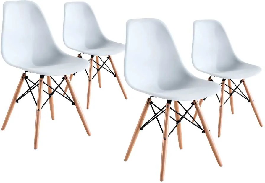 SET 4 SCAUNE ICE ALB,POLIPROPILENA,PICIOARE LEMN