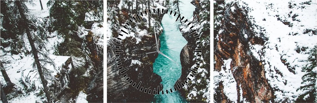 Tablou - râul de munte iarna (cu ceas) (90x30 cm)