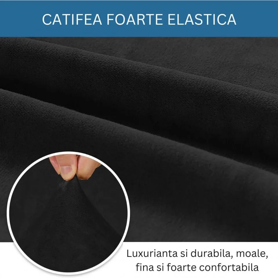 Set huse elastice din catifea pentru canapea 3 locuri + 2 fotolii, cu brate, negru, HCCJS-01