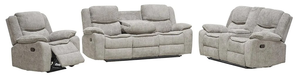 Set cu Recliner Arcadia, Canapea 3L - 226x98x104  cm, Canapea 2L - 190x98x104 cm, Fotoliu -  109x98x104 cm, Stofa, Crem